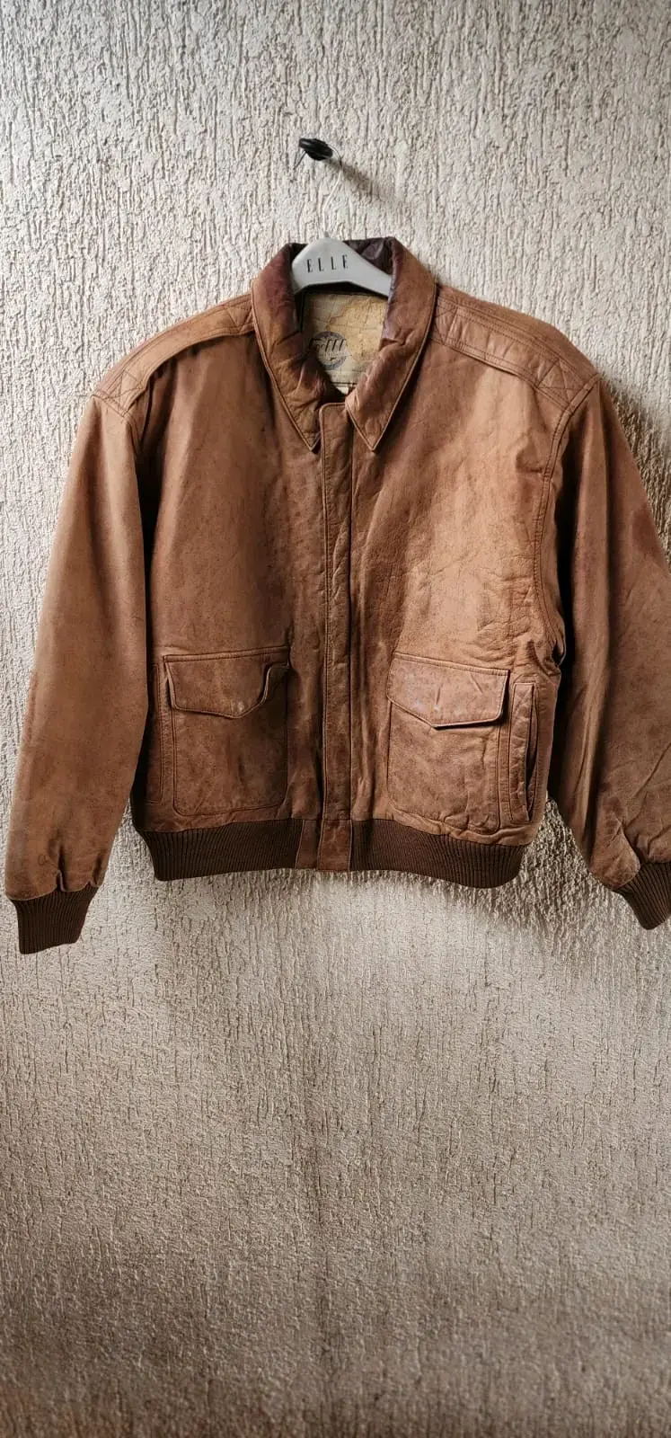 Chaqueta de cuero marrón vintage para hombre - 1
