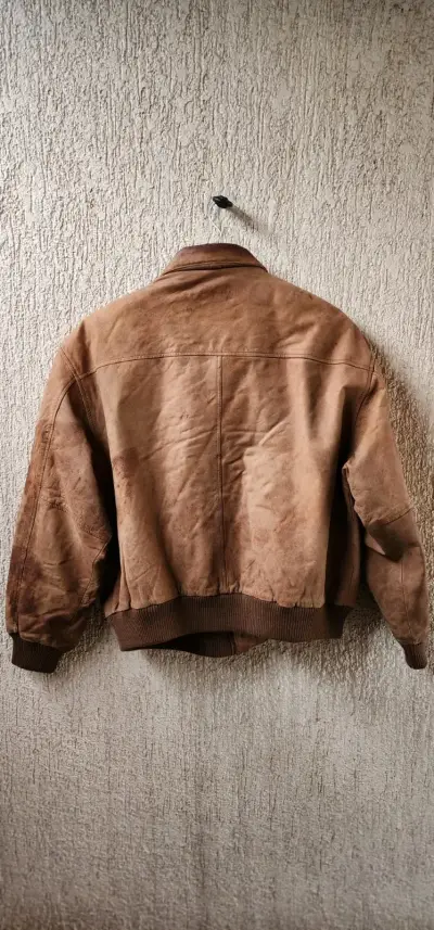 Chaqueta de cuero marrón vintage para hombre - miniatura 2