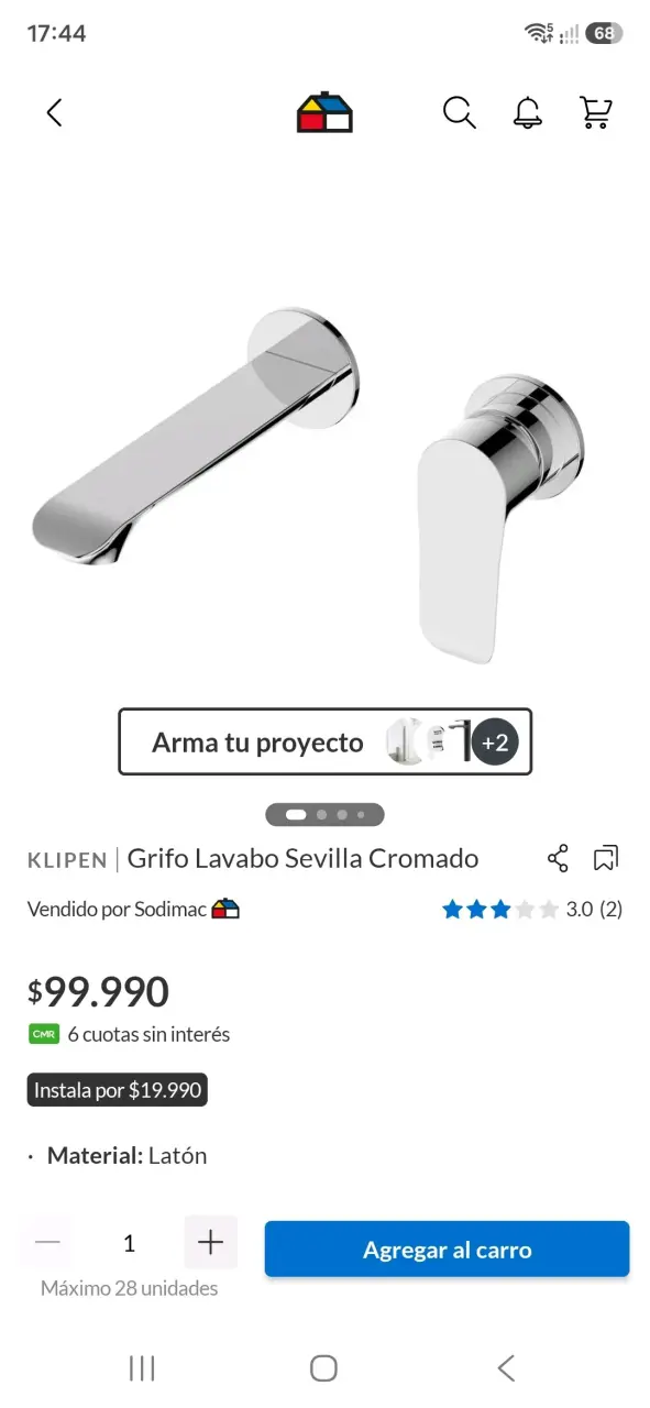 Grifo de Lavabo Klipen Sevilla Cromado - 1