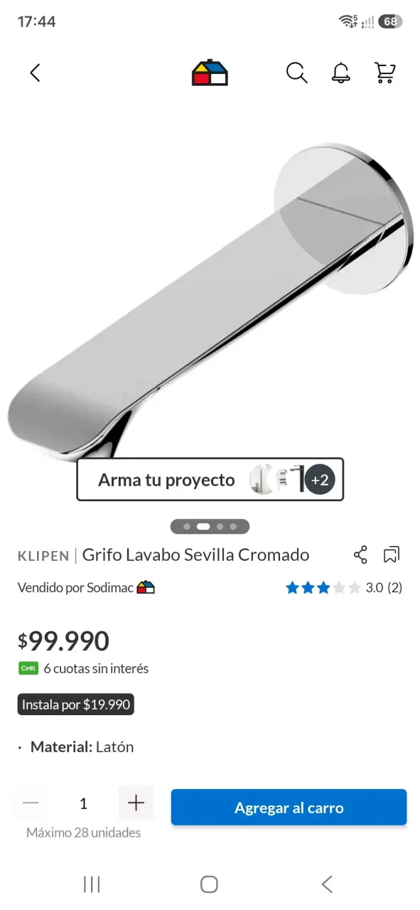 Grifo de Lavabo Klipen Sevilla Cromado - 2