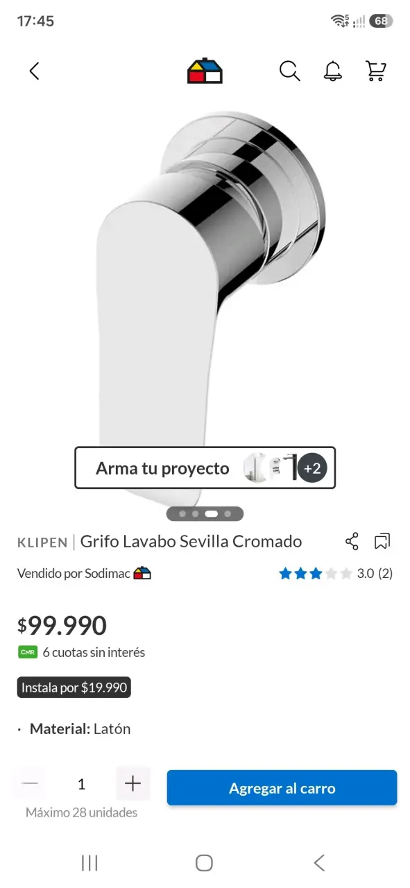 Grifo de Lavabo Klipen Sevilla Cromado - 3