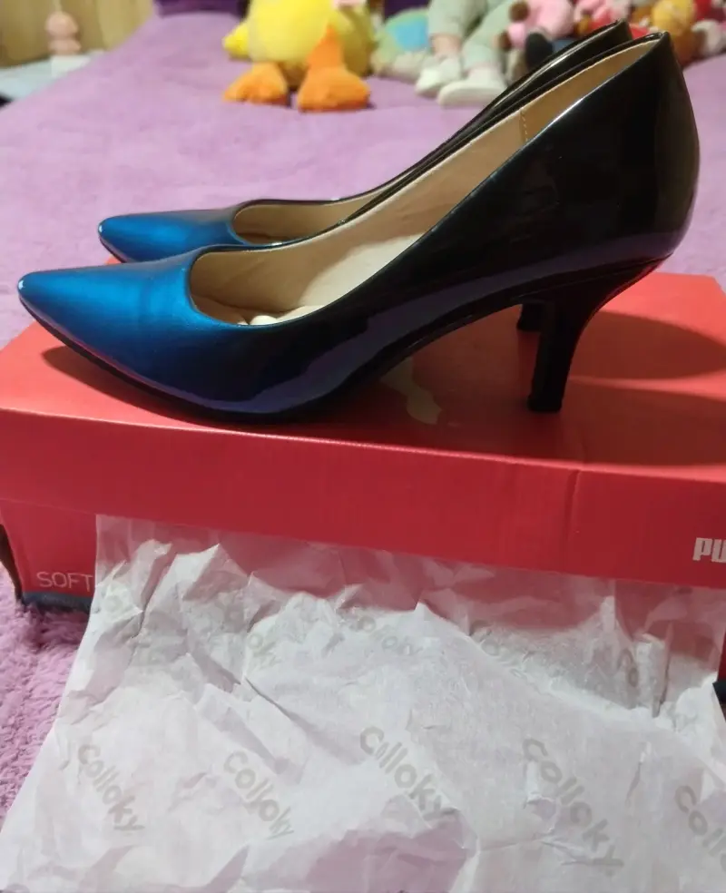Zapatos de Tacón Azul y Negro para Mujer - 2
