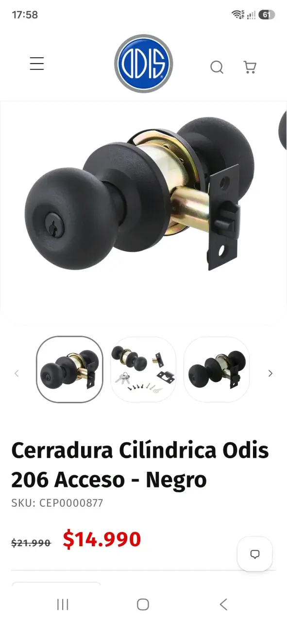 Cerradura Cilíndrica Odis 206 Acceso Negro - 1