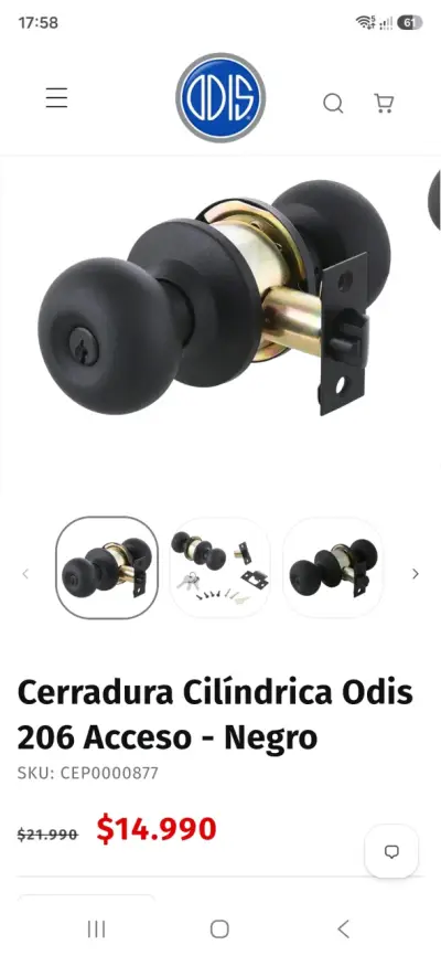Cerradura Cilíndrica Odis 206 Acceso Negro - miniatura 1