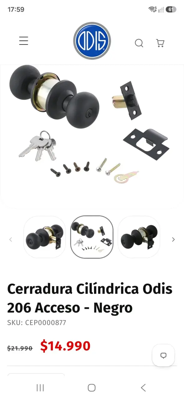 Cerradura Cilíndrica Odis 206 Acceso Negro - 2