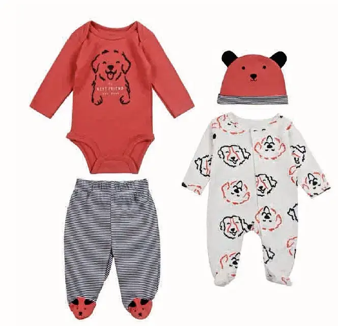 Conjunto de ropa para bebé con diseños florales y de perrito - 2
