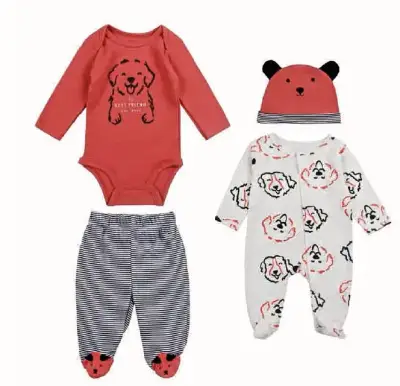 Conjunto de ropa para bebé con diseños florales y de perrito - miniatura 2
