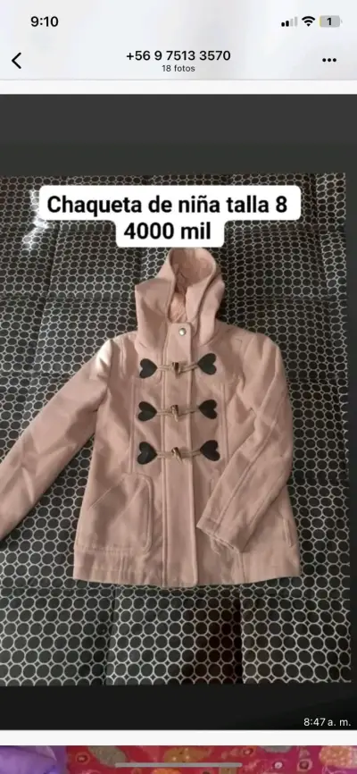 Chaqueta de niña talla 8 color rosa - miniatura 1
