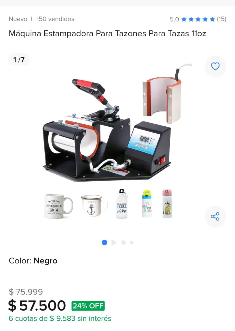 Máquina estampadora para tazas 11oz negra