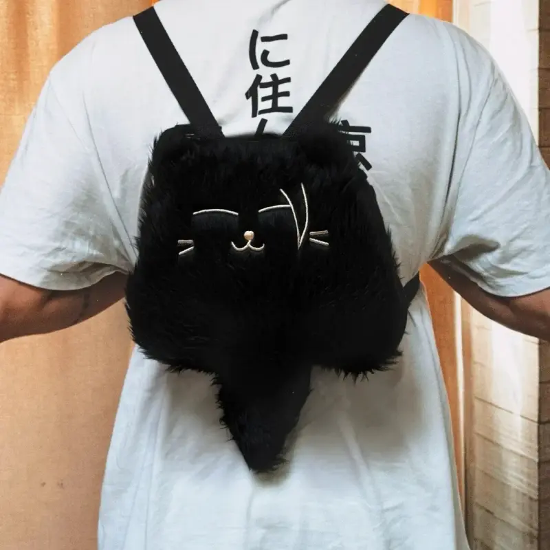 Mochila peluche gato negro con diseño divertido - 2