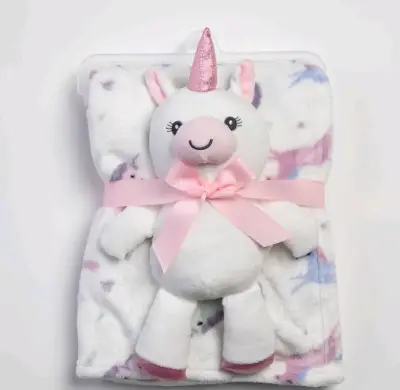 Manta de bebé con peluche de unicornio - miniatura 1
