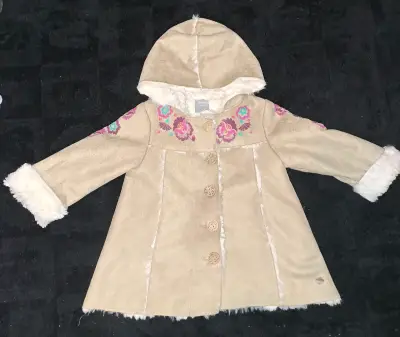 Abrigo de gamuza niña con capucha y bordado floral - miniatura 1