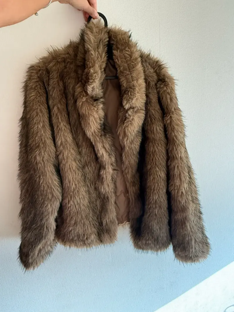 Chaqueta de piel sintética marrón para mujer - 2