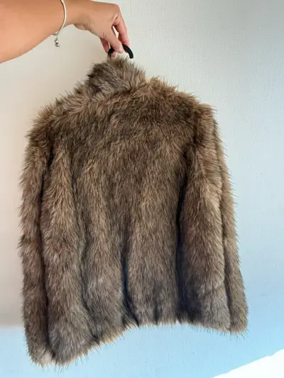 Chaqueta de piel sintética marrón para mujer - miniatura 3