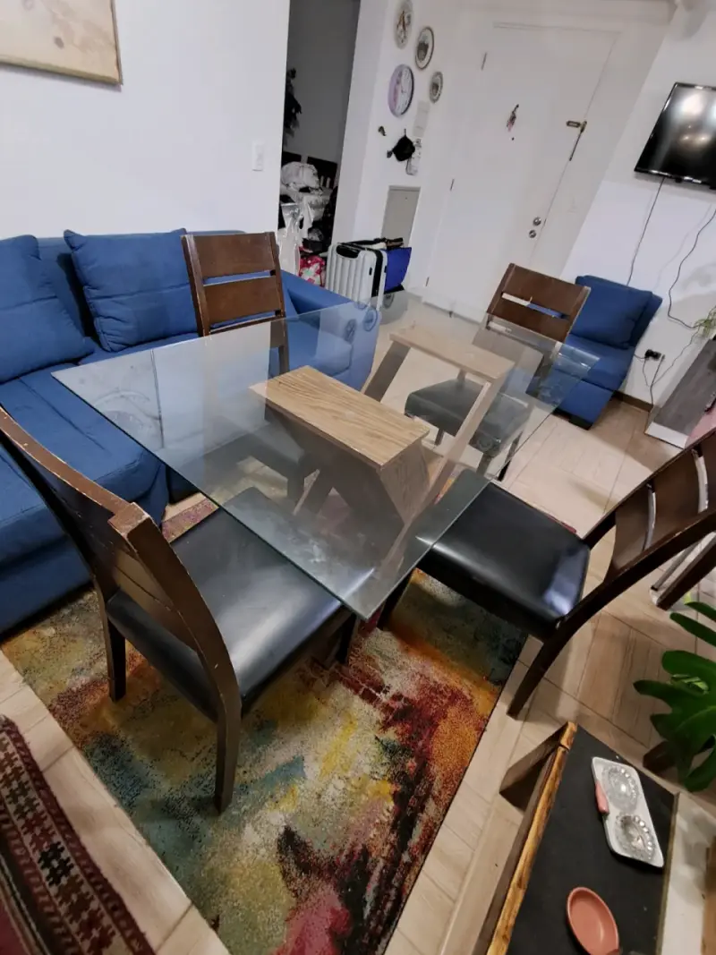 Juego de comedor de vidrio con sillas de madera - 3