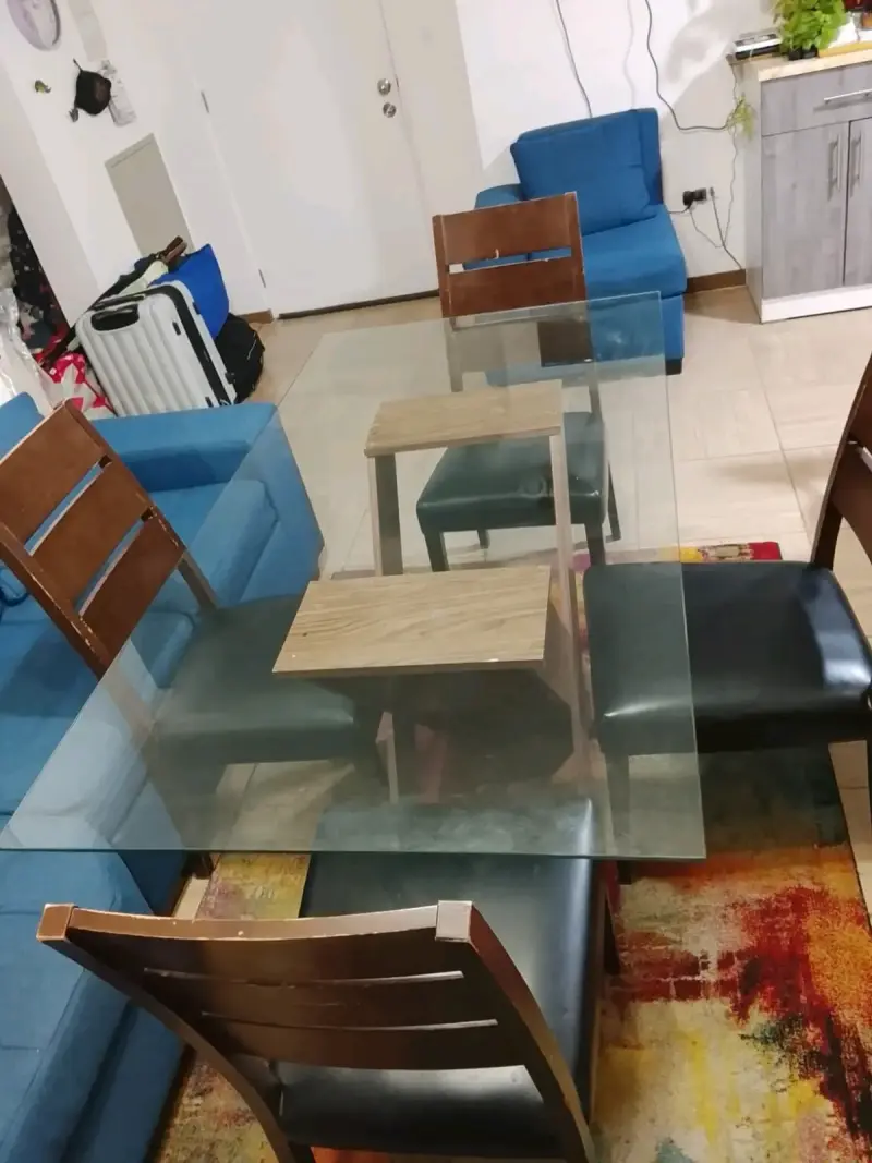 Juego de comedor de vidrio con sillas de madera - 5