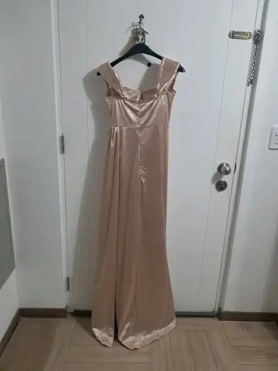Vestido de fiesta largo color champagne - miniatura 5