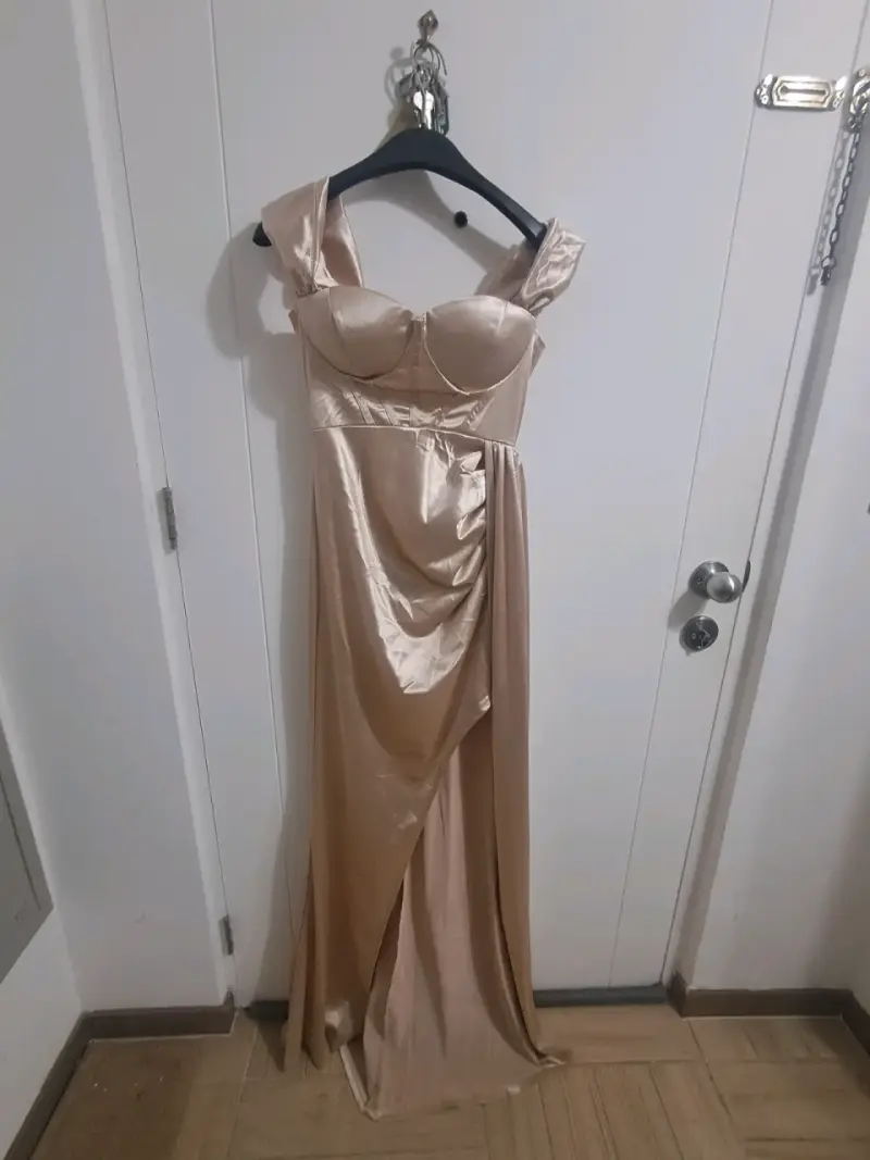 Vestido de fiesta largo color champagne - 6