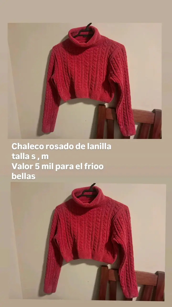 Chaleco rosado de lanilla con cuello alto - 1