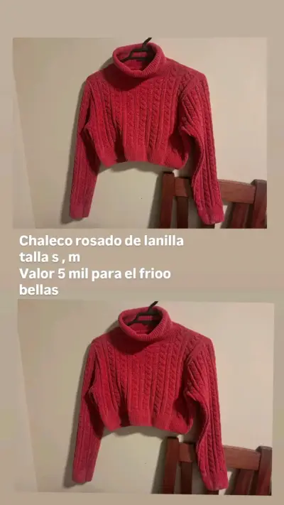 Chaleco rosado de lanilla con cuello alto - miniatura 1