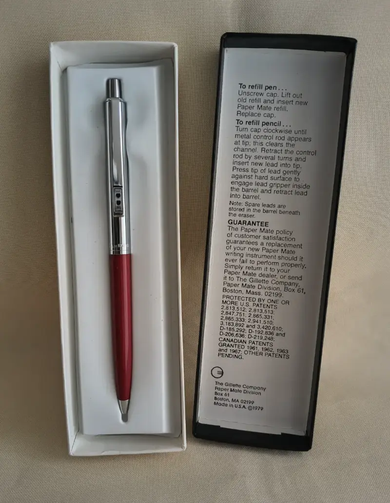 Bolígrafo Vintage Paper Mate Rojo y plateado 1979 - 1
