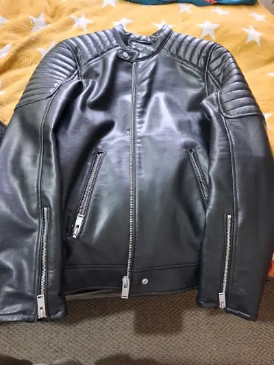 Chaqueta de cuero negra Zara para hombre - miniatura 1