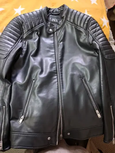 Chaqueta de cuero negra Zara para hombre - miniatura 3
