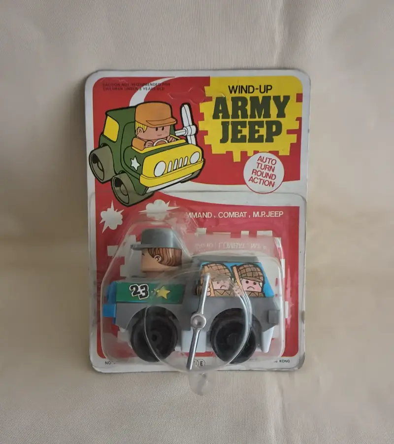 Juguete Jeep Militar Gris  a Cuerda Vintage - 1
