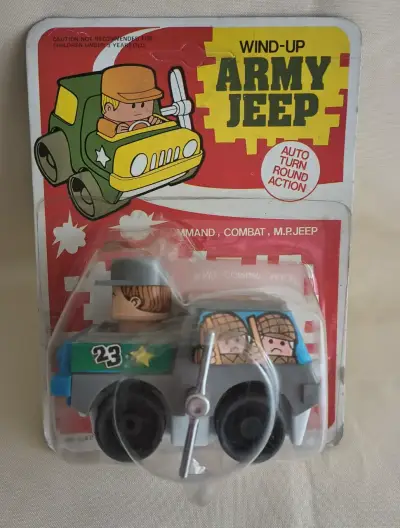 Juguete Jeep Militar Gris  a Cuerda Vintage - miniatura 2