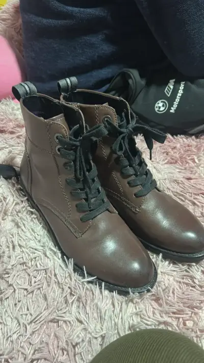 Botines de cuero marrón con cordones RKF - miniatura 1