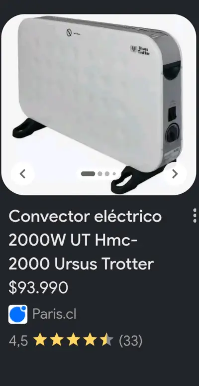 Calefactor convector eléctrico 2000W Ursus Trotter - miniatura 4