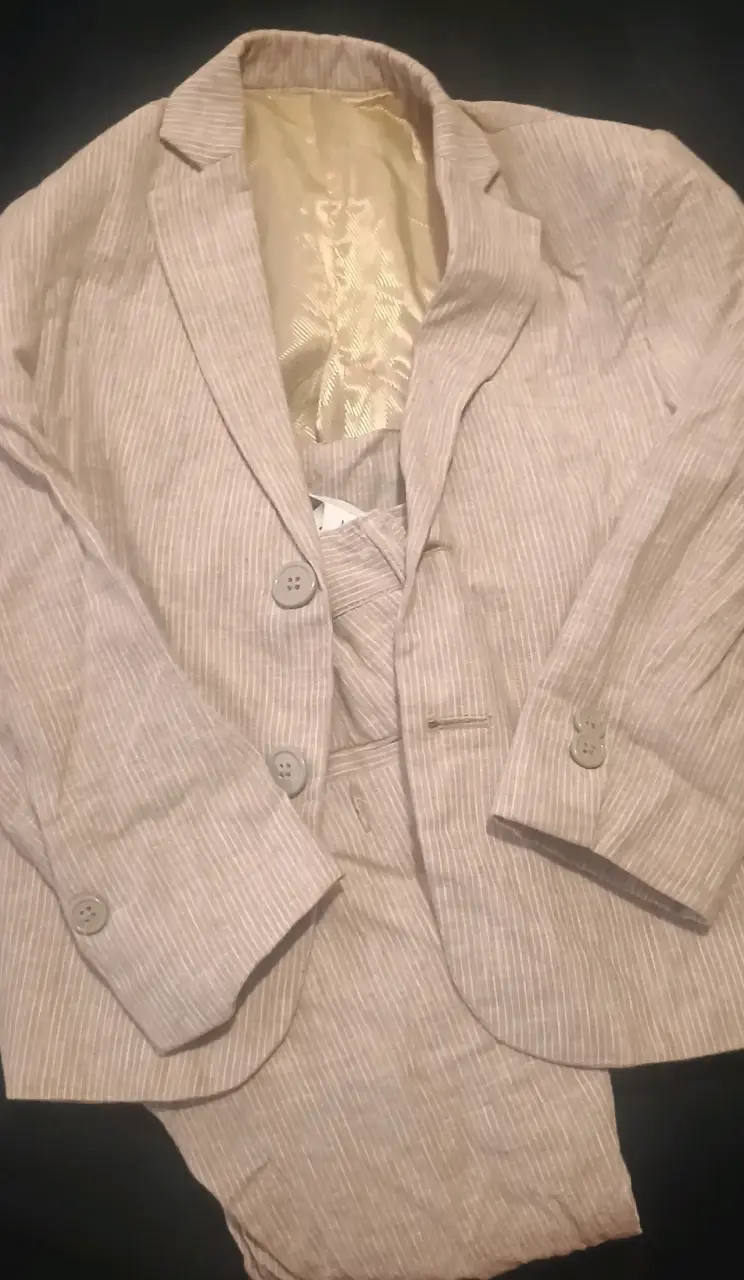 Traje de niño beige a rayas con chaqueta y pantalón - 5