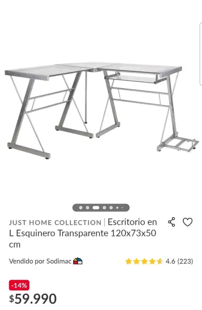 Escritorio esquinero de vidrio y metal - miniatura 5