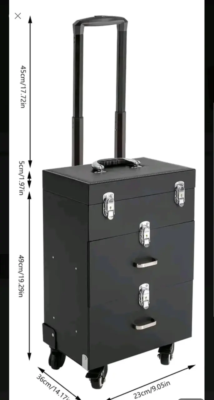 Maleta organizadora de maquillaje con ruedas negra - 1