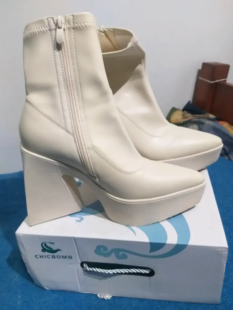 Botines Plataforma Taco Geométrico – Color Marfil - 2