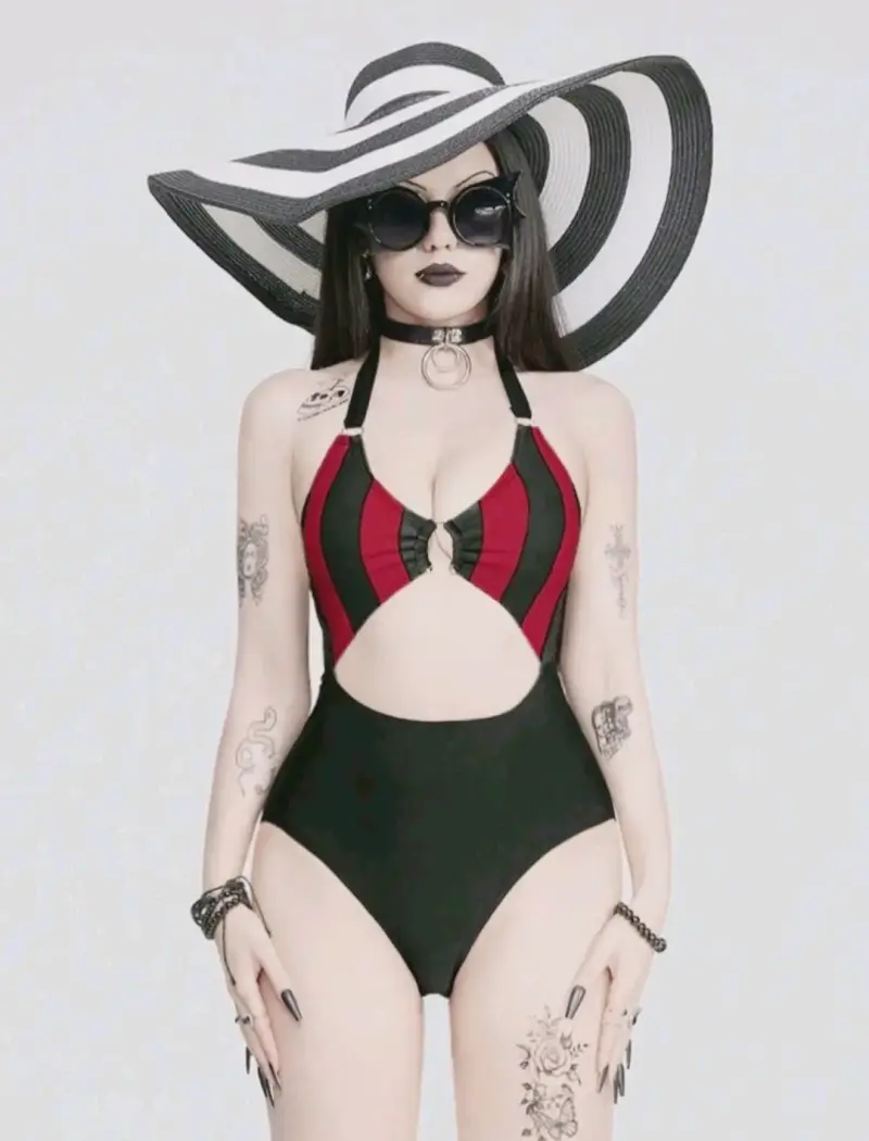 Bikini negro rojo M Romwe