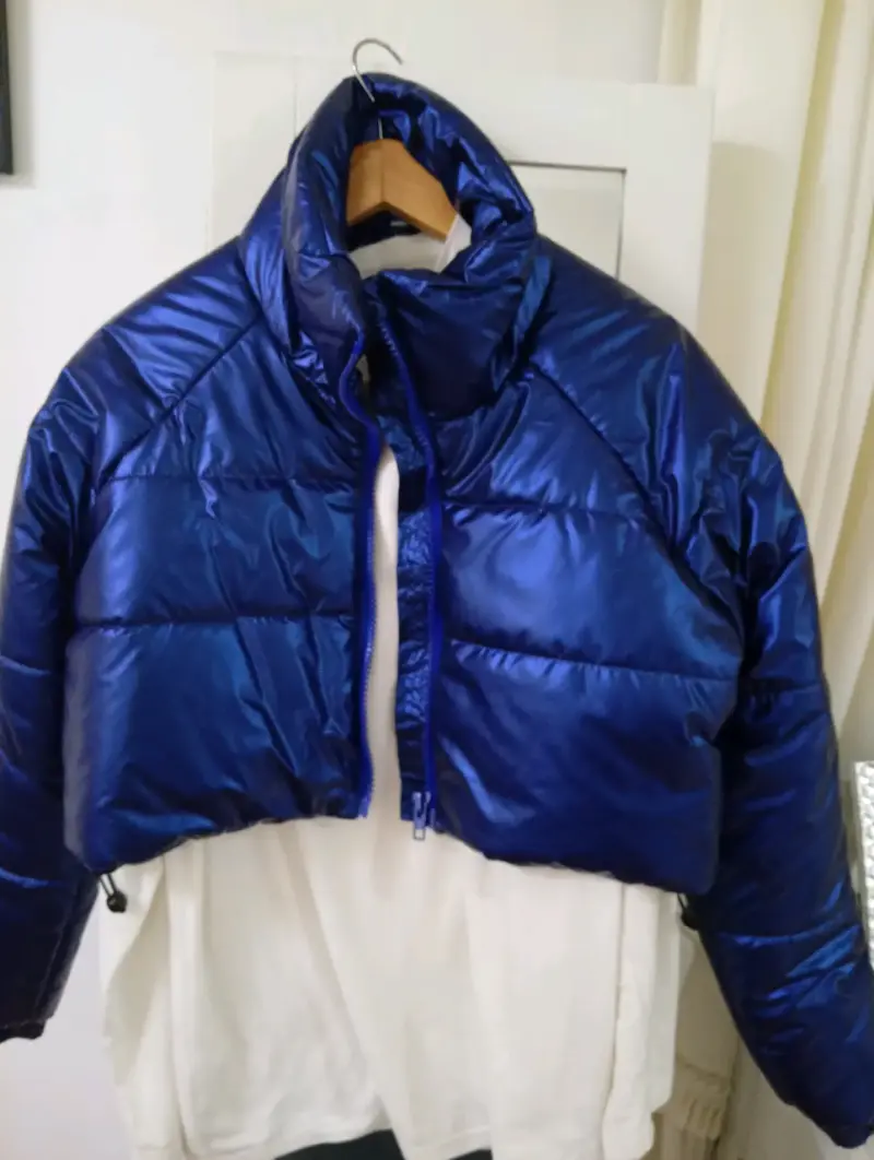 Chaqueta acolchada azul metalizado para mujer - 1