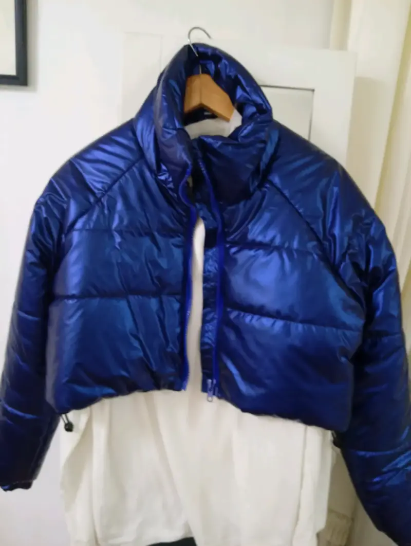 Chaqueta acolchada azul metalizado para mujer - 2