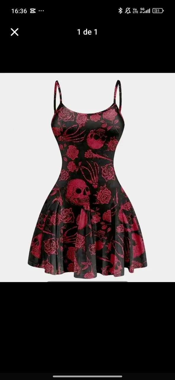 Vestido negro rojo con calaveras