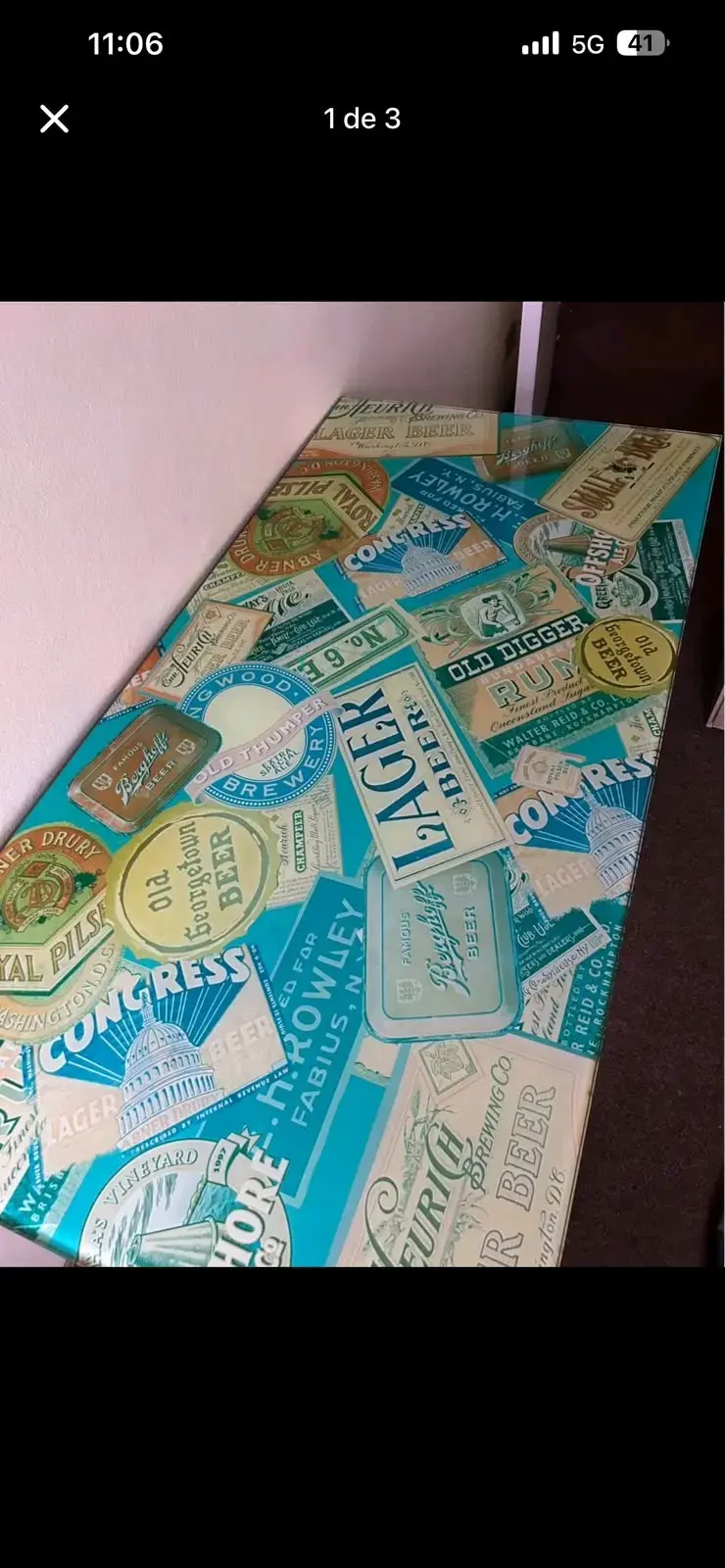 Mesa de vidrio con diseño vintage de cervezas - 2