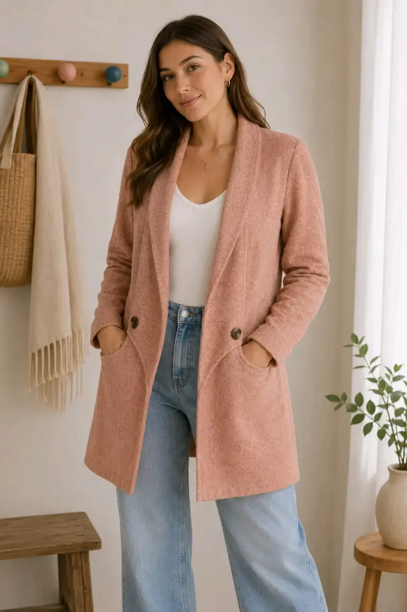 Abrigo de mujer color rosa estilo casual