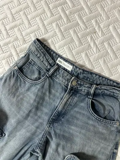 Jeans cargo azul claro Zara para mujer - miniatura 1