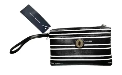 Cartera de Mano Rayada Tommy Hilfiger Negra - miniatura 1