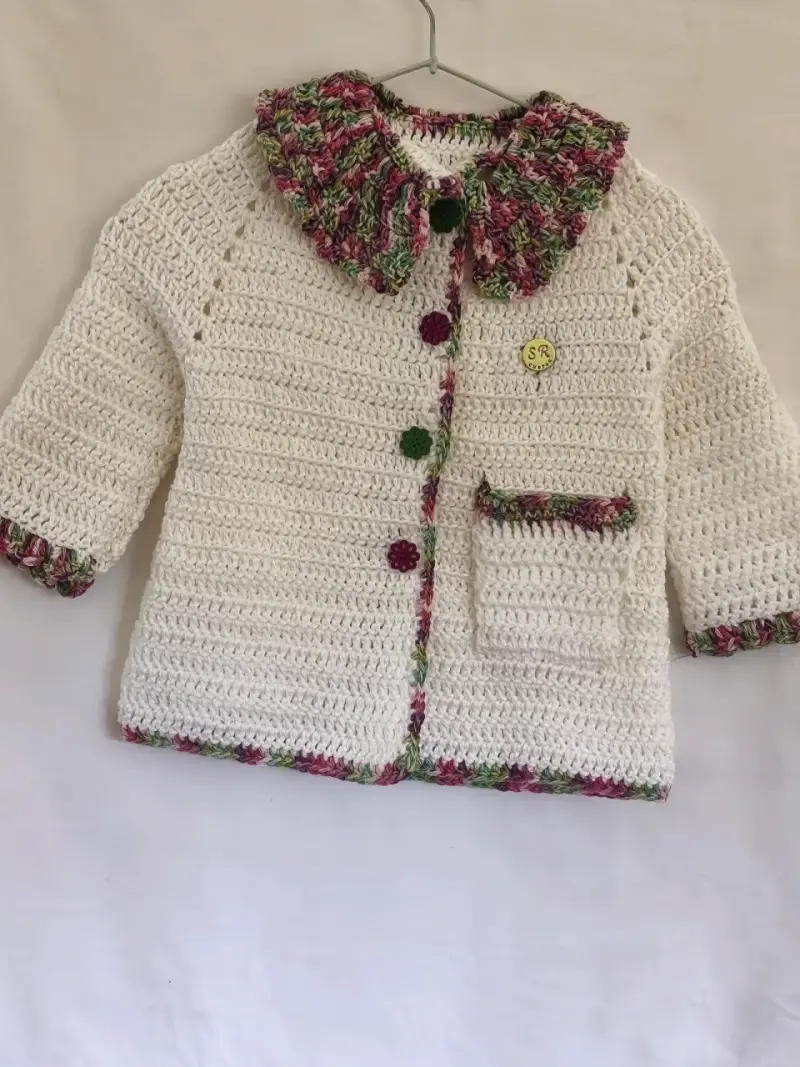Chaqueta de bebé tejida a mano multicolor - 1