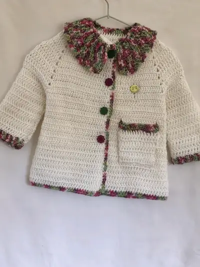 Chaqueta de bebé tejida a mano multicolor - miniatura 1
