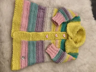 Chaqueta de bebé tejida a mano multicolor - miniatura 2