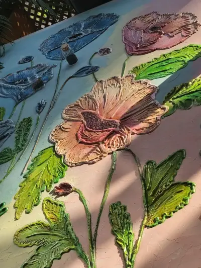 Cuadro de Arte en Relieve con Flores y Mariposa - miniatura 4