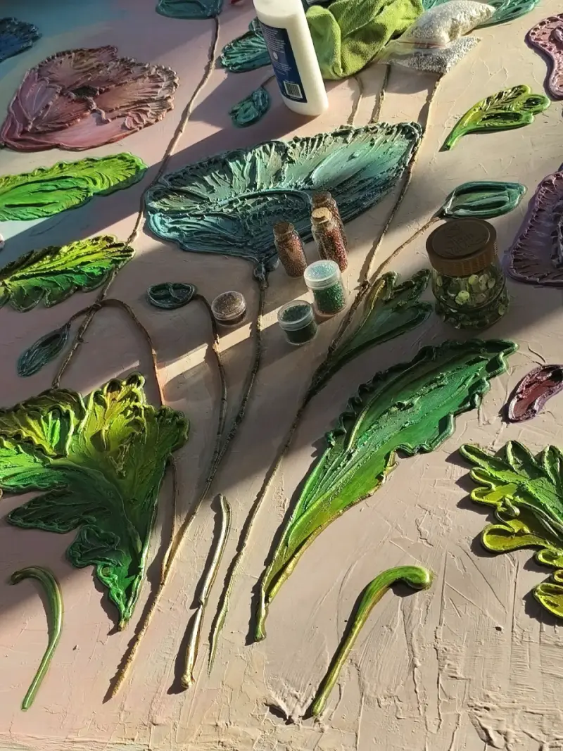 Cuadro de Arte en Relieve con Flores y Mariposa - 5
