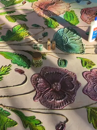 Cuadro de Arte en Relieve con Flores y Mariposa - miniatura 6
