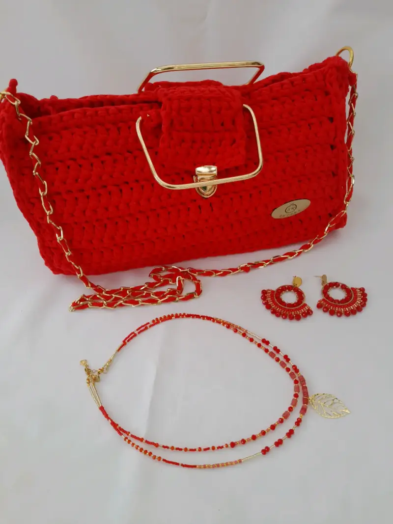 Conjunto de Collar y Aros Tejidos a Mano con Piedras Turquesa - 4